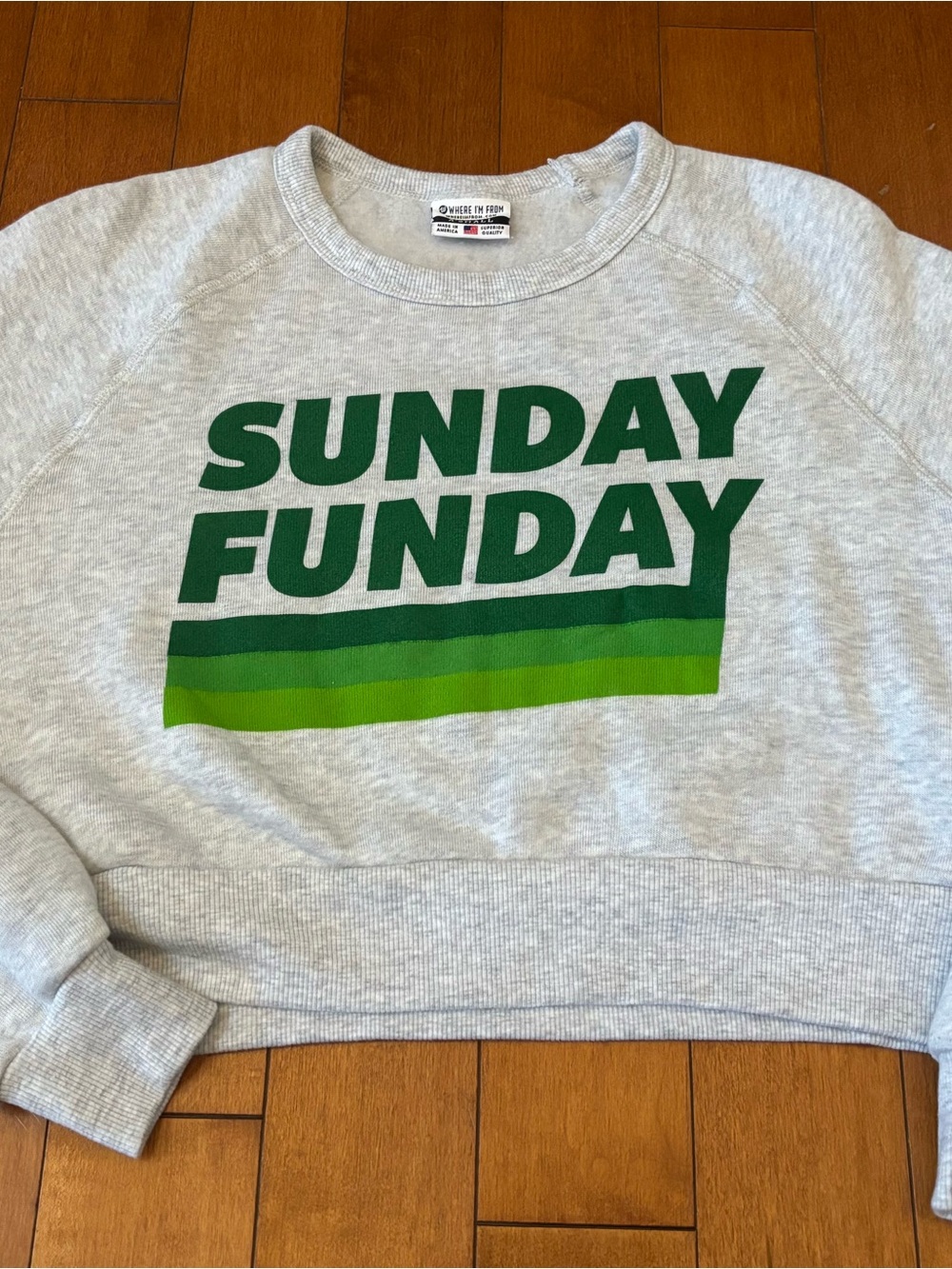 Where I’m From Sunday Funday Women’s XS Cropped Gray Sweatshirt Football NWOT